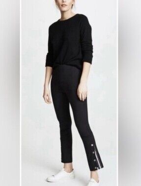 rag & bone Black Simone Slim Snap-Detail Crop Pants 6